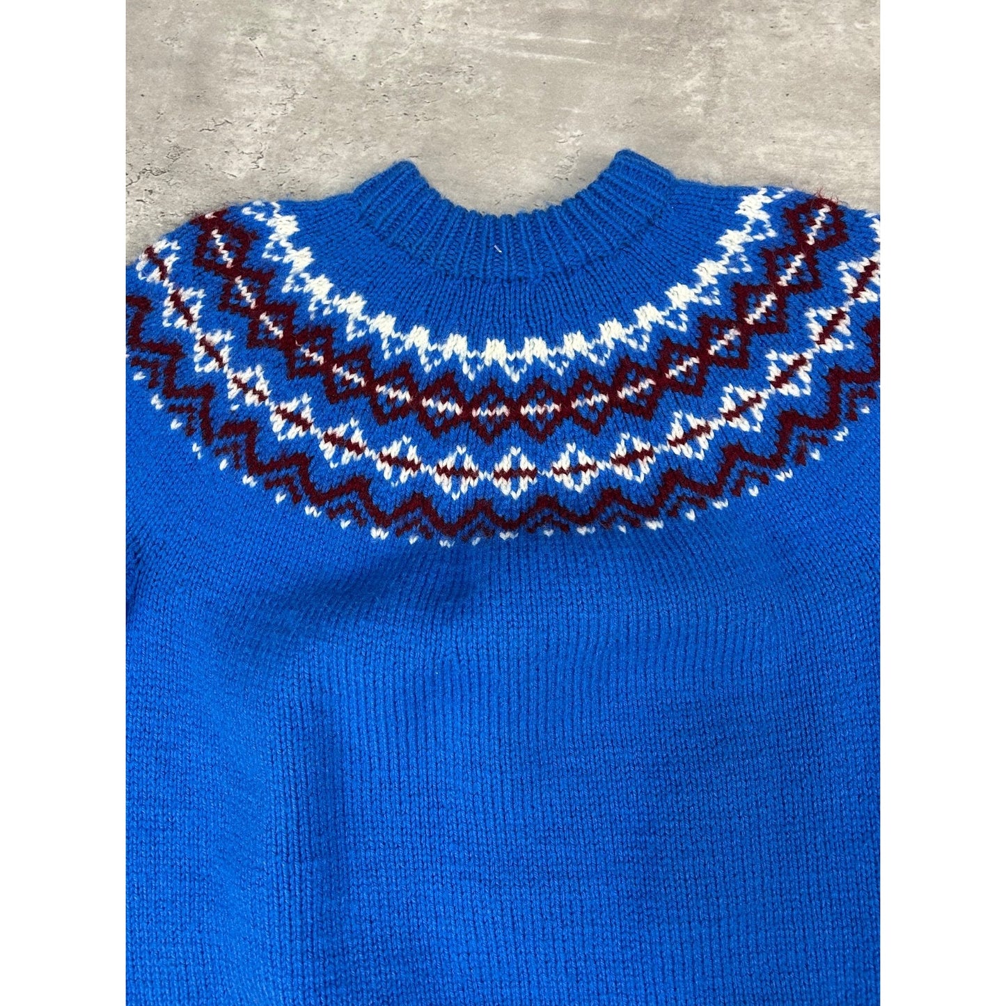 Vintage 90s Aztec Pattern Mock Neck Knit Sweater Size Medium Blue