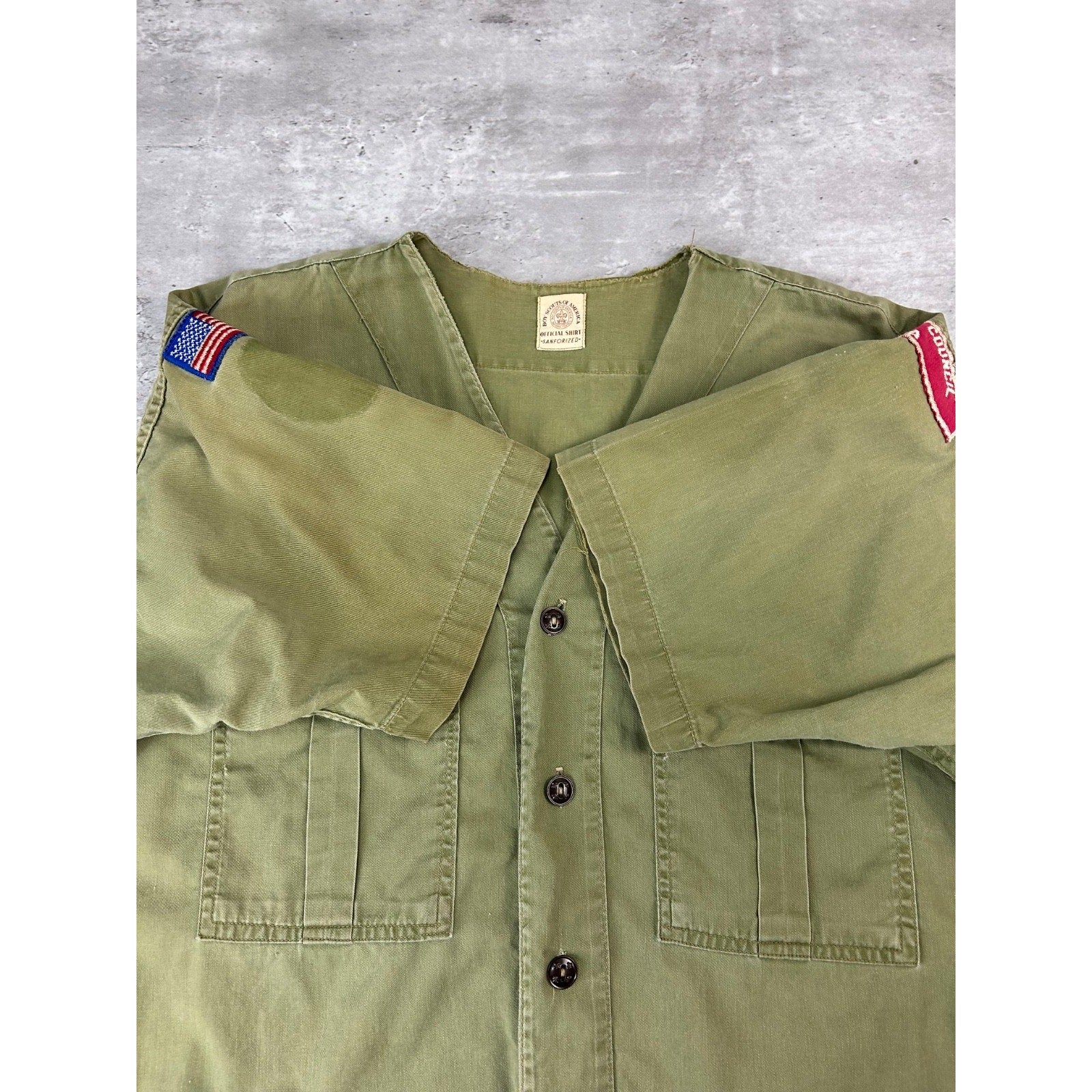 VTG 1950s Boy Scouts Sanforized National Scouts Patch Button Up Shirt Size XL