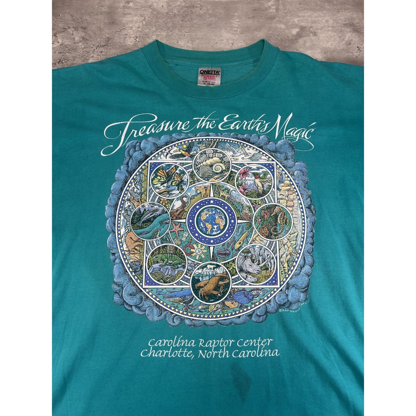 Vintage 90s Treasure Earths Magic Nature Wildlife Graphic T-Shirt Size XL
