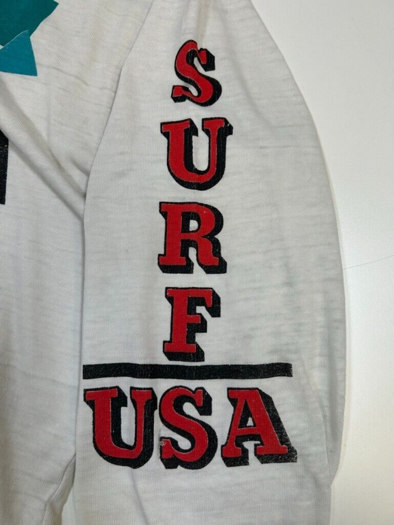 Vintage 1984 David Peeler Surf USA Hooded Long Sleeve T-Shirt Size XL White