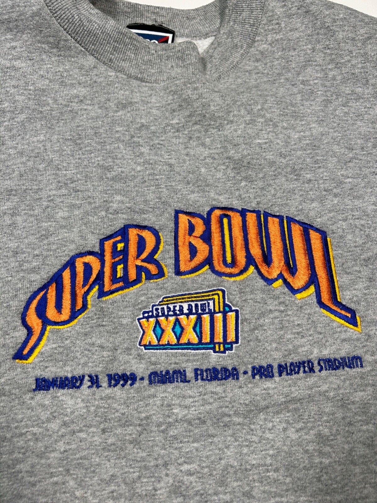 Vintage 1999 Super Bowl XXXIII NFL Embroidered Pro Player Sweatshirt Large 90s