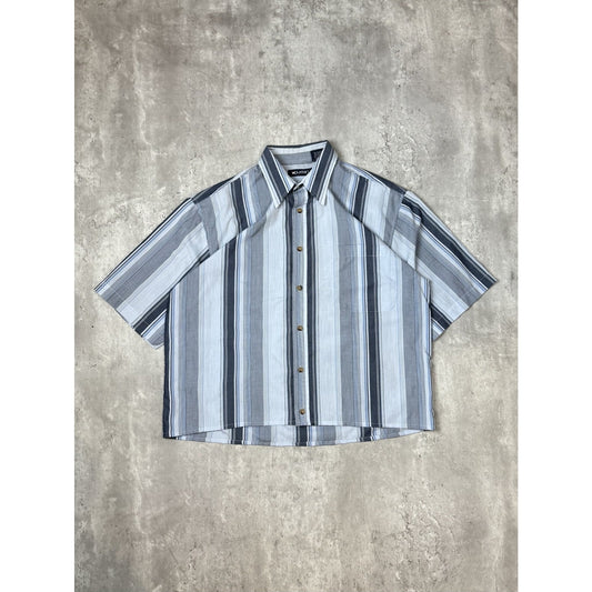Vintage 90s Puritan Striped Print Reworked Cropped Button Up Shirt Size Medium
