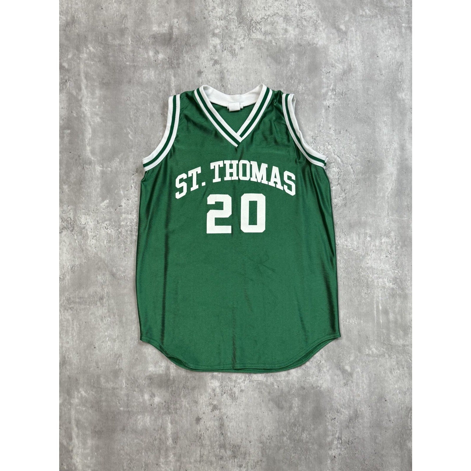 Vintage 80s/90s St Thomas #20 Graphic Spellout Basketball Jersey Size Medium