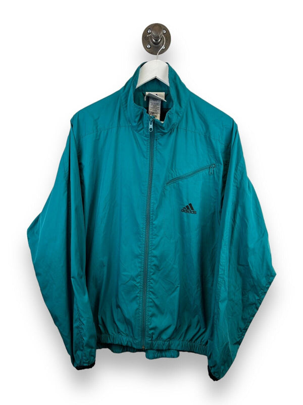 Vtg 90s Adidas Embroidered Logo Fill Zip Nylon Light WIndbreaker Jacket Sz Large