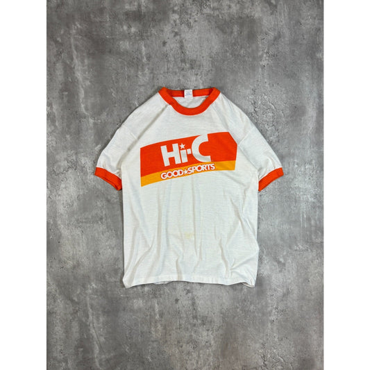 Vintage 1970s Hi-C Good Sports Drink Promo Graphic Ringer T-Shirt Size Large