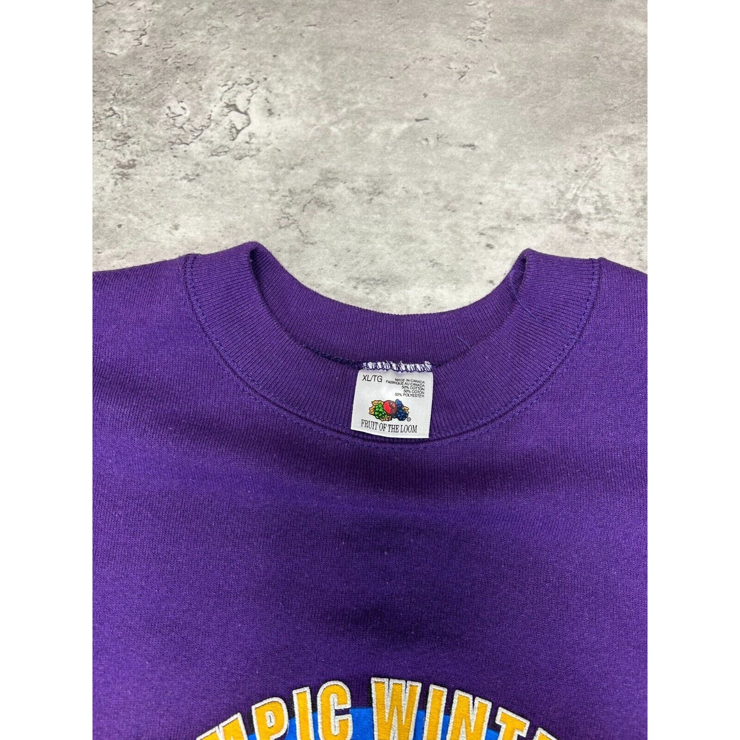 Vintage 1994 Lillehammer Winter Olympics Big Graphic Sweatshirt Size XL Purple