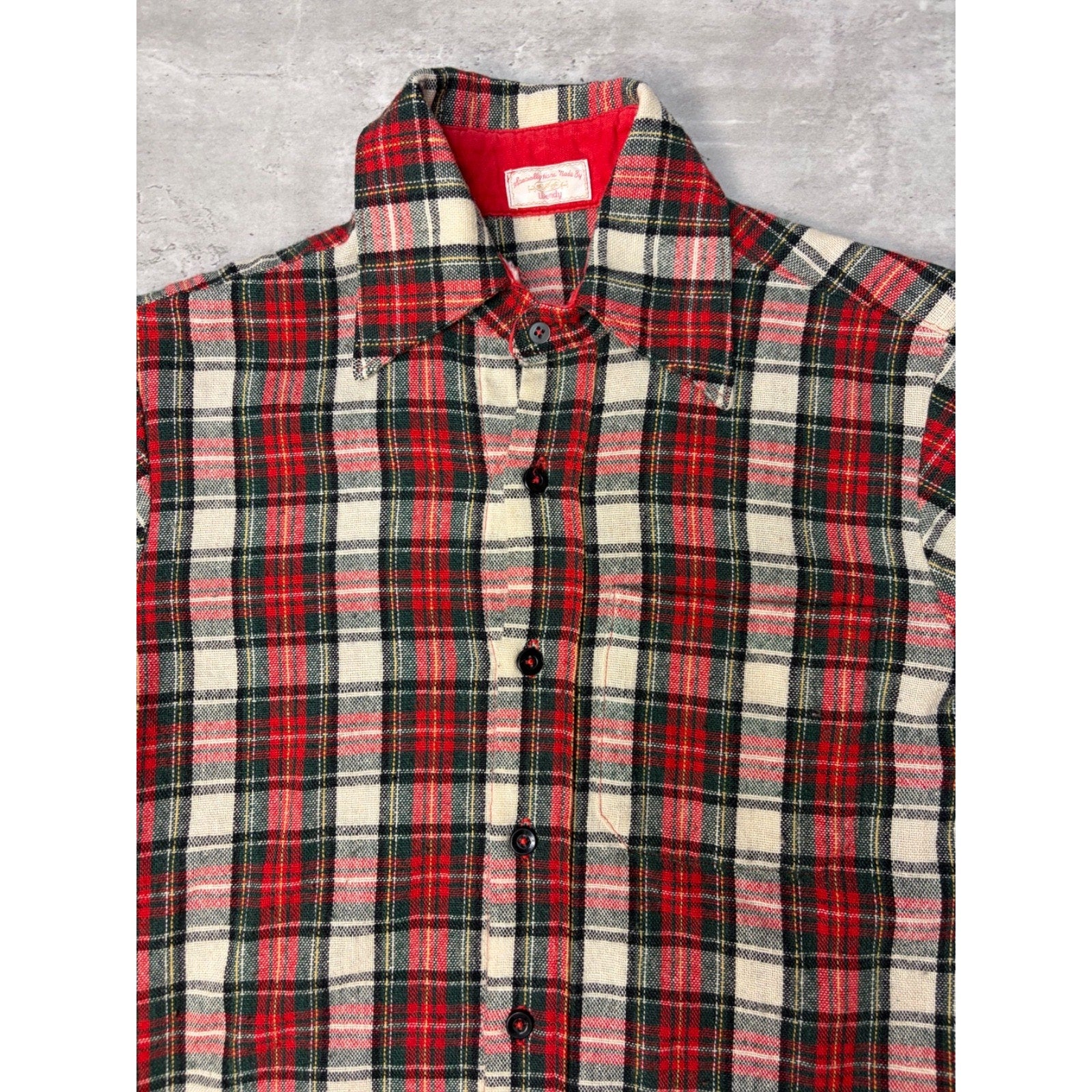 Vintage 1970s Hand Made Plaid Print Insulated Collared Jacket Size Large