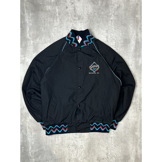 Vintage 80s Gilleys Texas Cafe Aztec Print Cropped Light Jacket Size Large