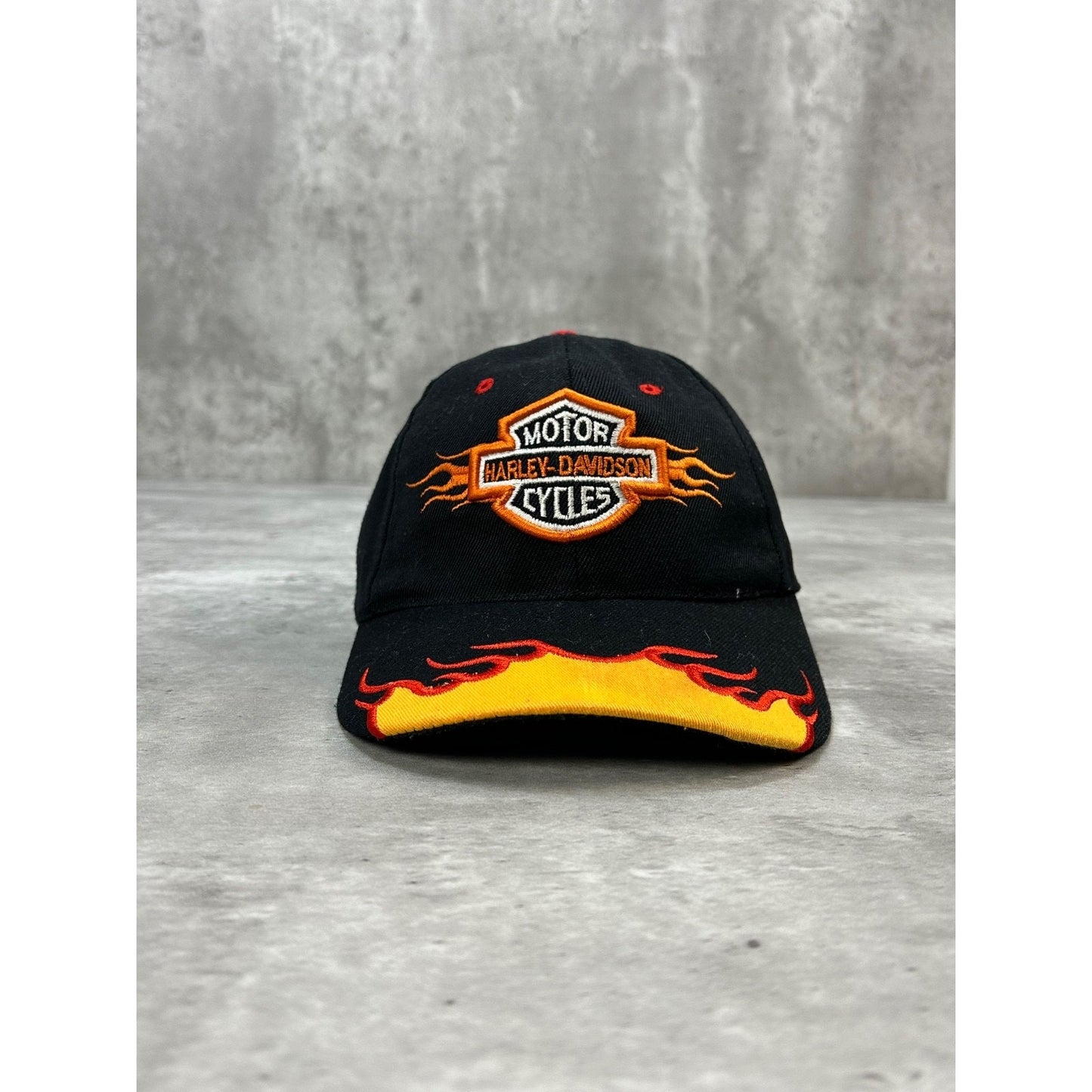 Vintage 2000s Harley Davidson Embroidered Flame Logo Strapback Hat OSFA