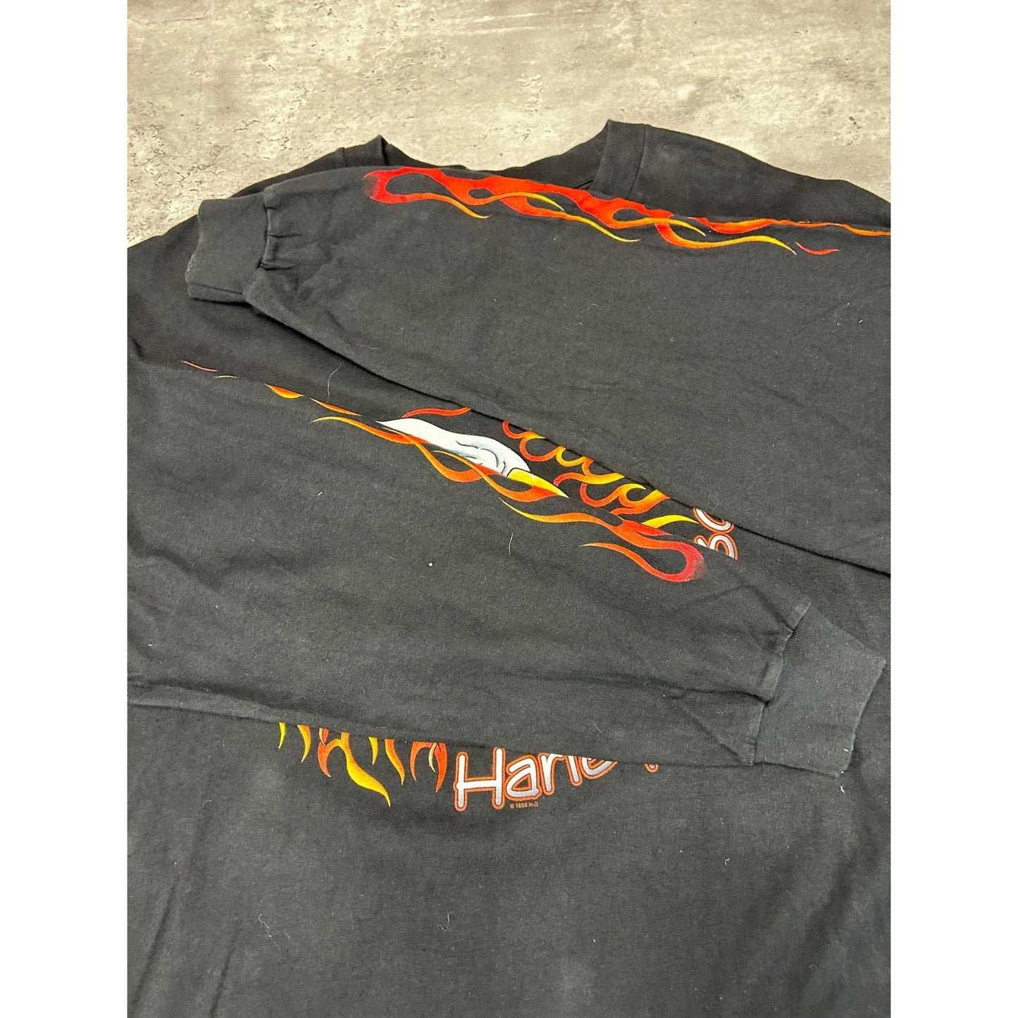 Vintage 1998 Harley Davidson Bald Eagle Graphic Flame Sleeve T-Shirt Size XL