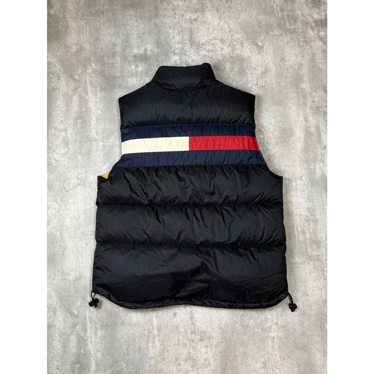 Vintage Tommy Hilfiger Embroidered Flag Full Zip Puffer Vest Size Large Black