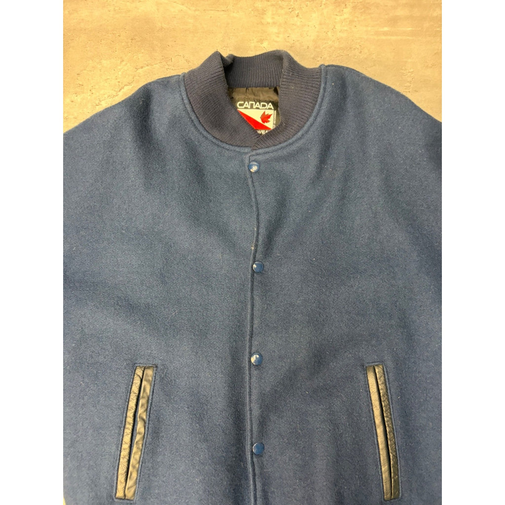 90s Canada Sportswear Varsity Style Leather Sleeve Bomber Jacket Size Large