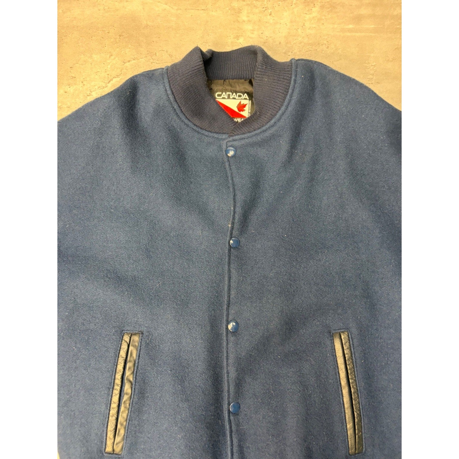 90s Canada Sportswear Varsity Style Leather Sleeve Bomber Jacket Size Large