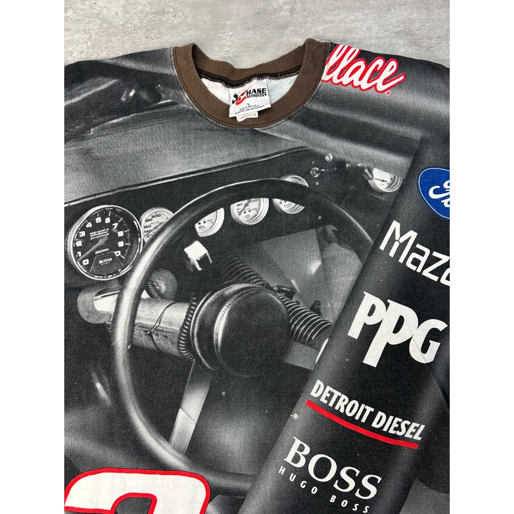Vintage 90s Rusty Wallace #2 Miller Lite Nascar All Over Print T-Shirt Sz Large