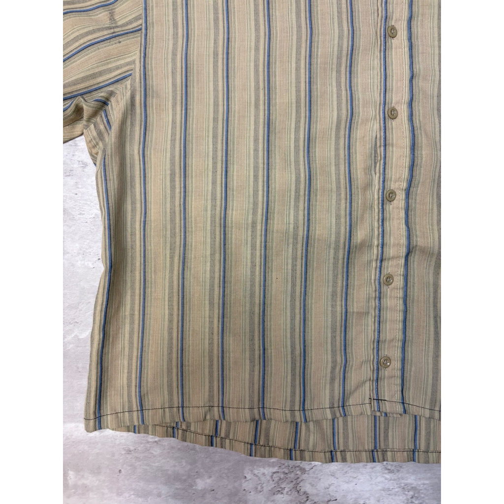 VTG Puritan Single Pocket Striped Reworked Cropped Button Up Shirt Size Large
