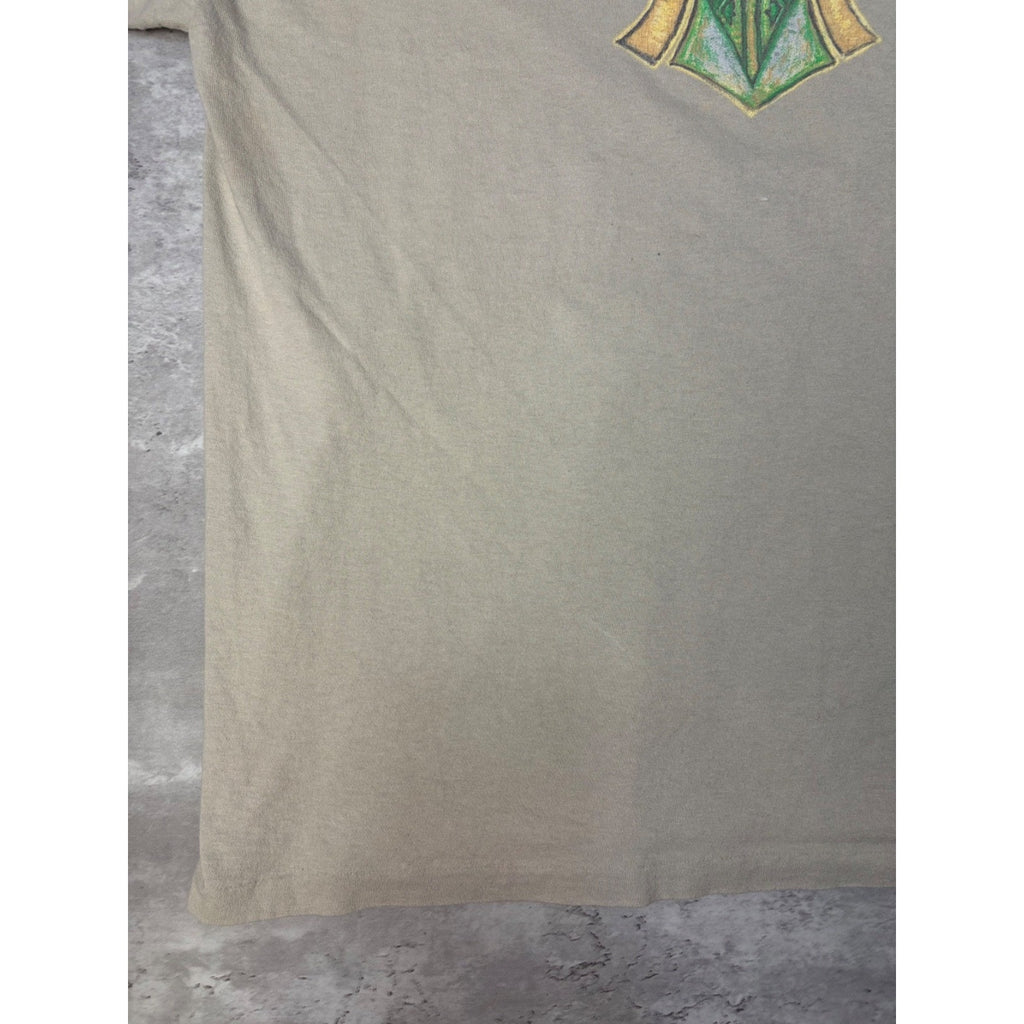 Vintage Y2K Quiksilver Emblem Spellout Beige Graphic T-Shirt Size XL