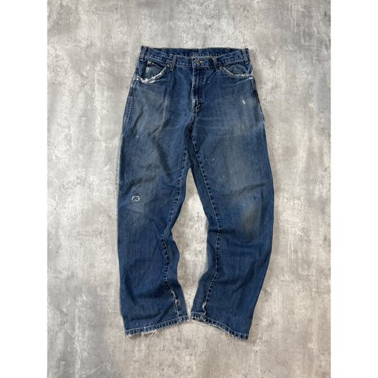 Vintage Dickies Dark Wash Denim Workwear Distressed Carpenter Pants Size 32