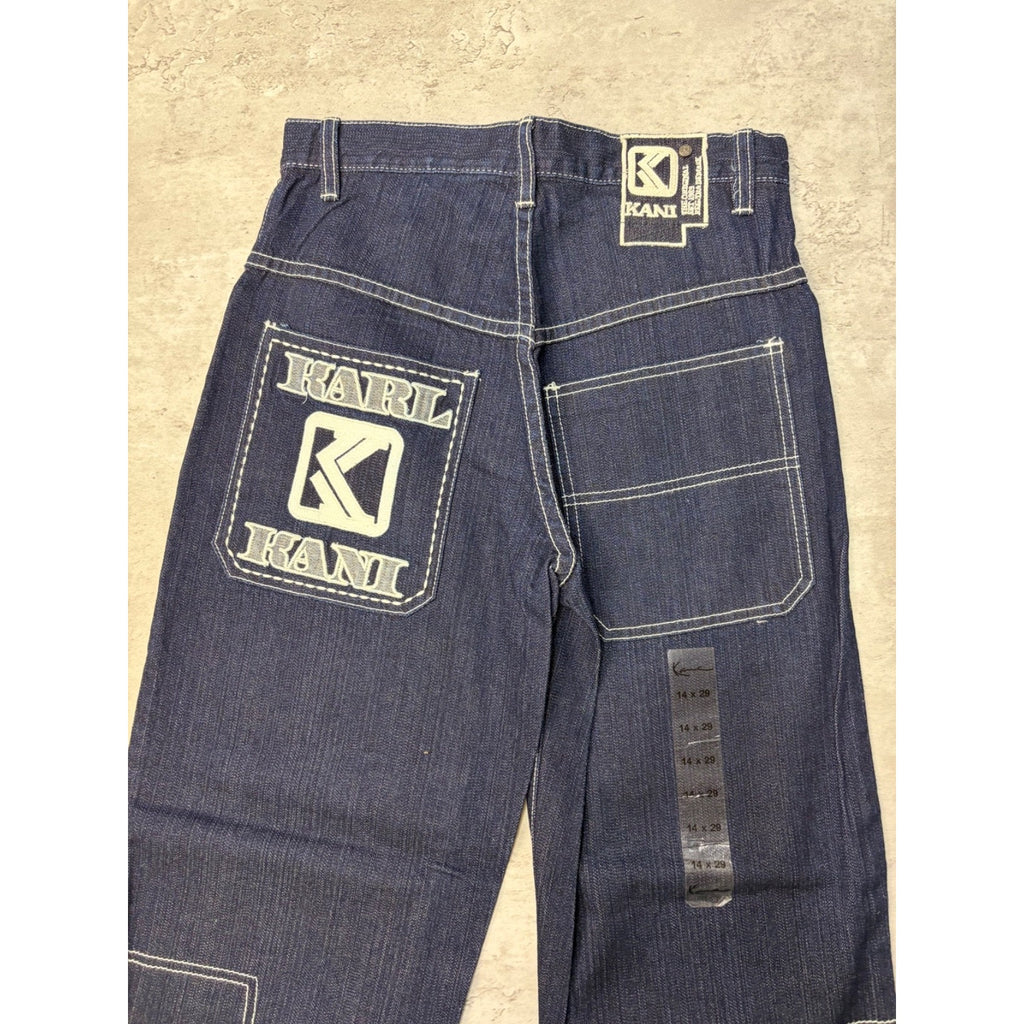 Vintage Y2K Womens Kani Contrast Stitched Spellout Dark Wash Denim Pants