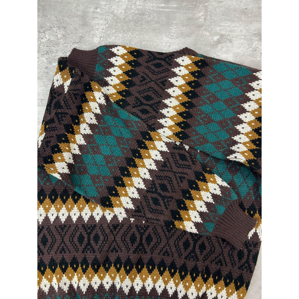 Vintage 90s Jonathan Bryan Diamond Stripe Print Pullover Knit Sweater Sz Medium