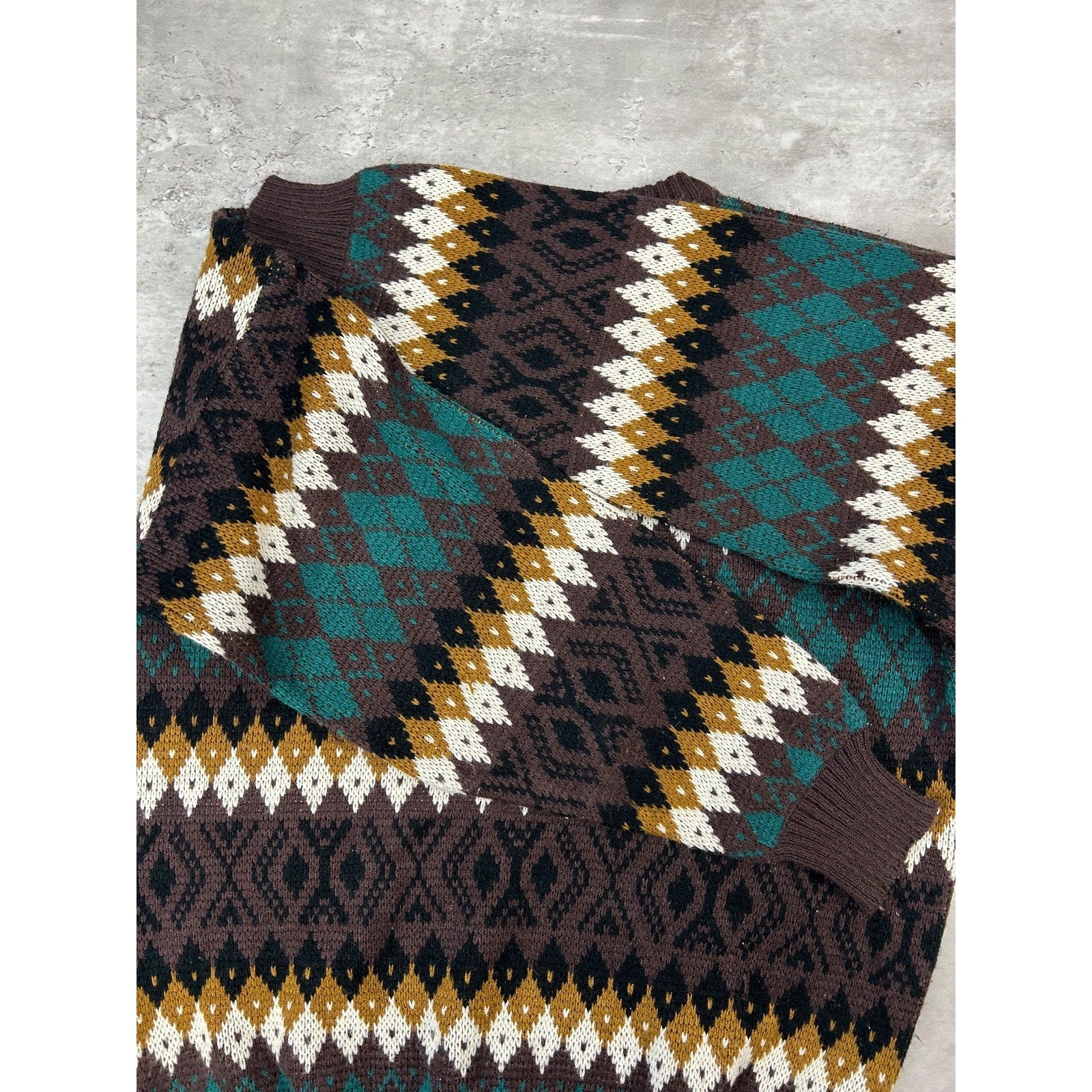 Vintage 90s Jonathan Bryan Diamond Stripe Print Pullover Knit Sweater Sz Medium