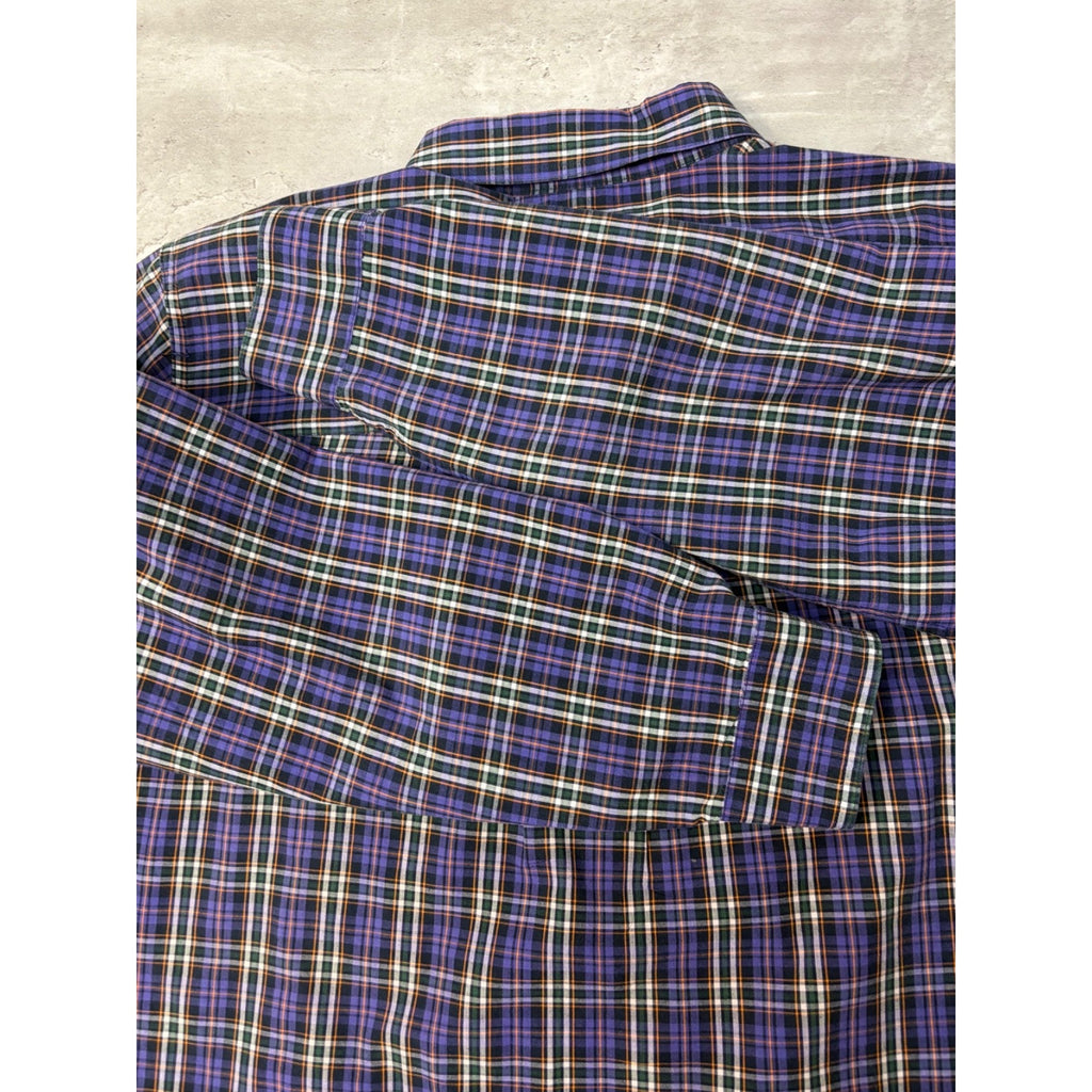 Vintage Chaps Embroidered Crest Plaid Cropped Button Up Shirt Size XL