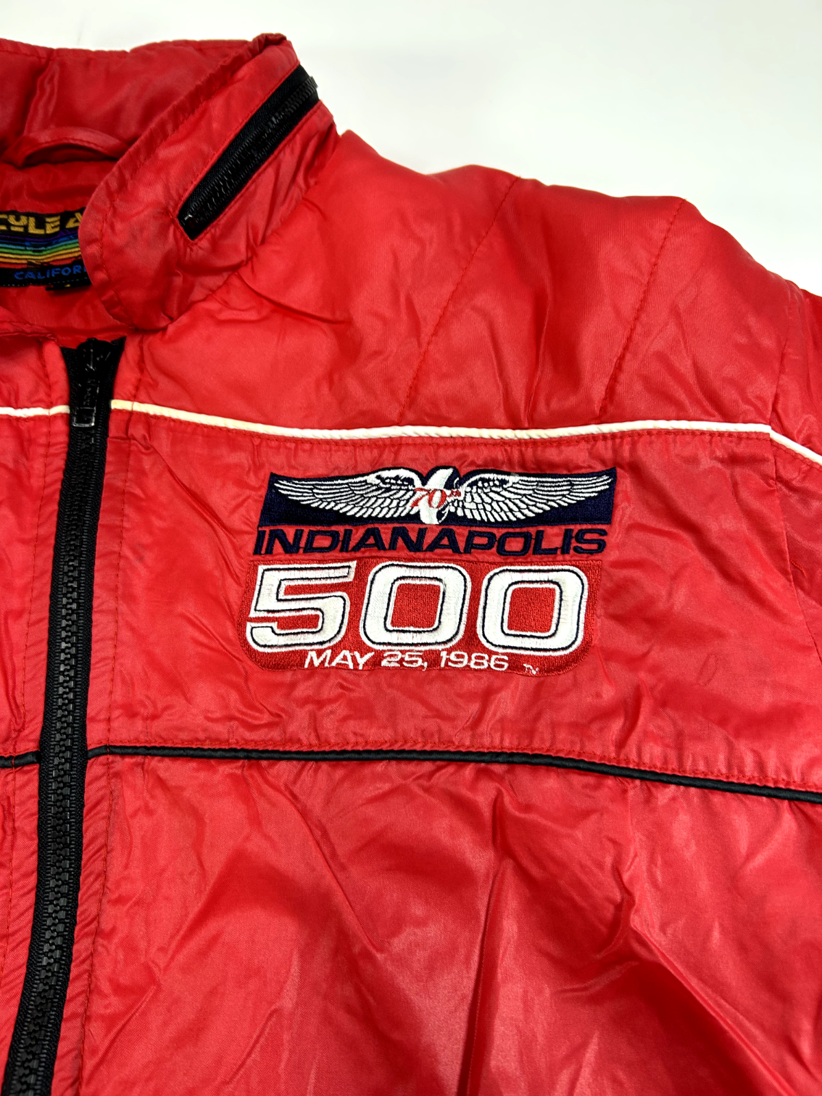 Vintage 1986 Indianapolis 500 Nylon Full Zip Racing Jacket Size Large Red