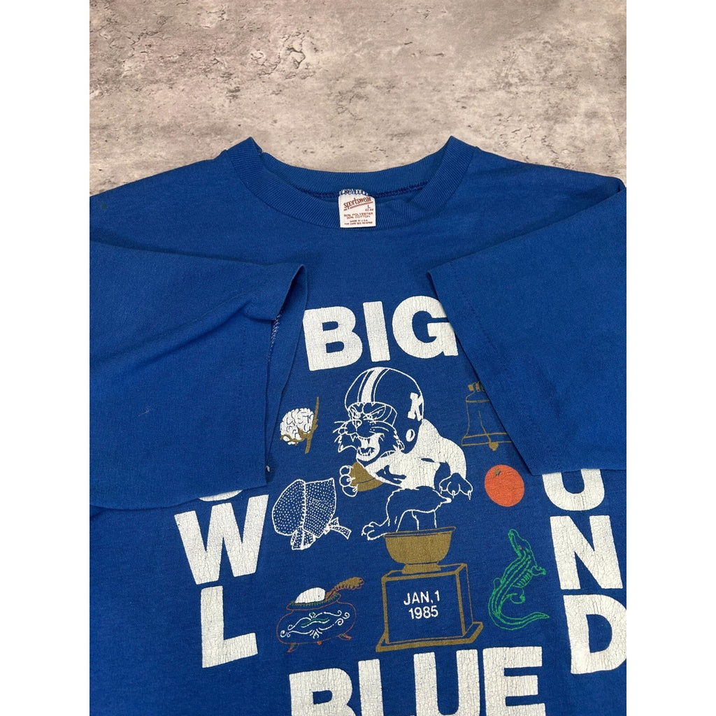Vintage 1985 Kentucky Wildcats NCAA Bowl Bound Football T-Shirt Size Large Blue
