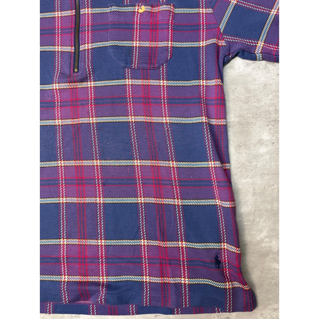 Vintage Polo Ralph Lauren Plaid 1/2 Zip Collared Crewneck Sweatshirt Size Large