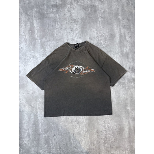 Vintage Harley Davidson Spellout Flame Graphic Cropped T-Shirt Size XL