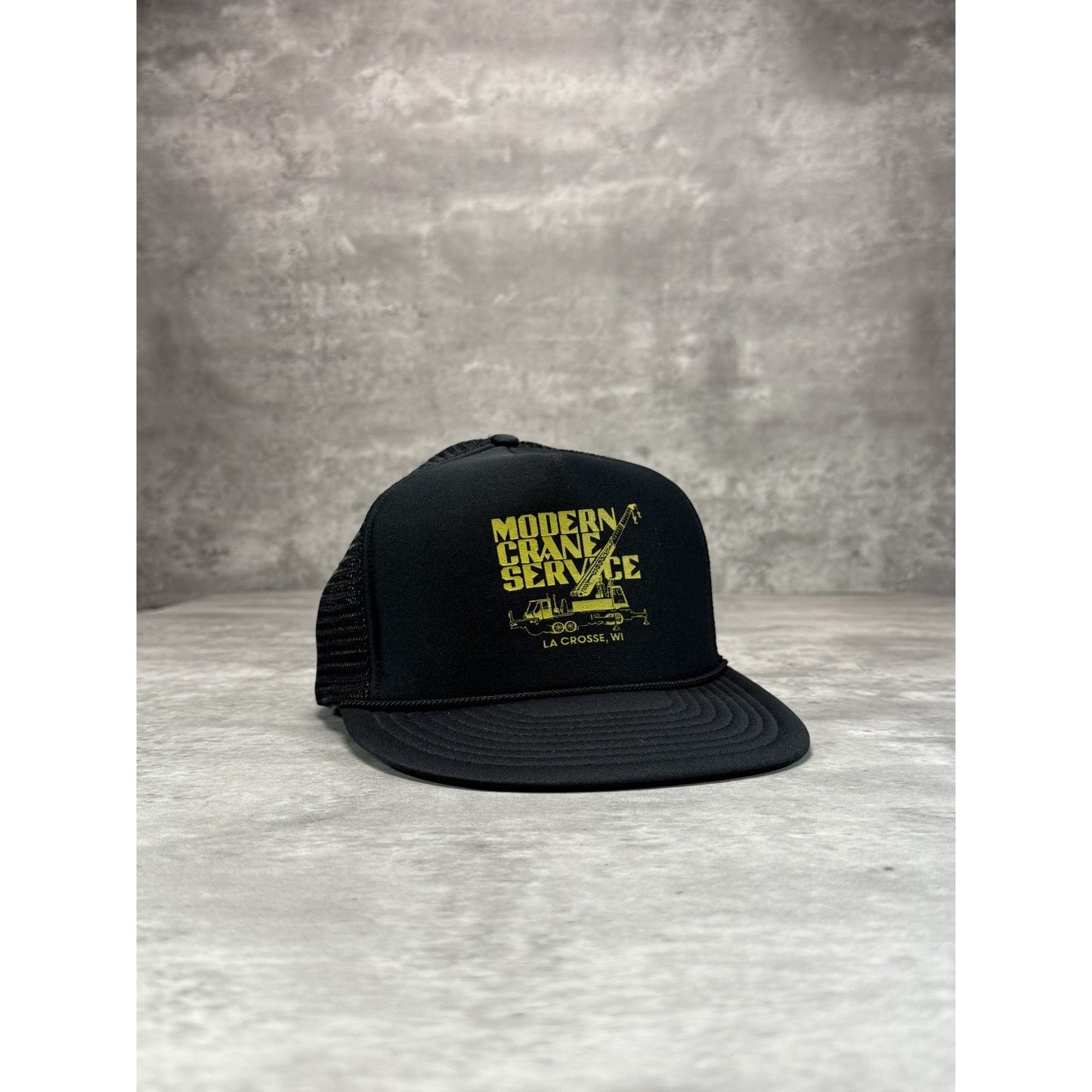 Vintage 80s/90s Modern Crane Service Graphic Spellout Trucker Snapback Hat OSFA