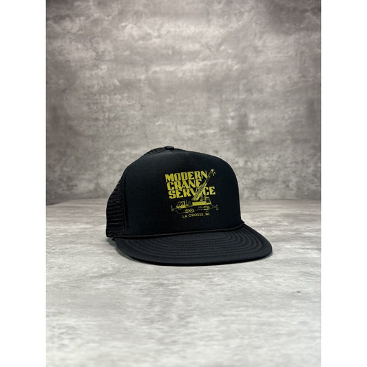 Vintage 80s/90s Modern Crane Service Graphic Spellout Trucker Snapback Hat OSFA