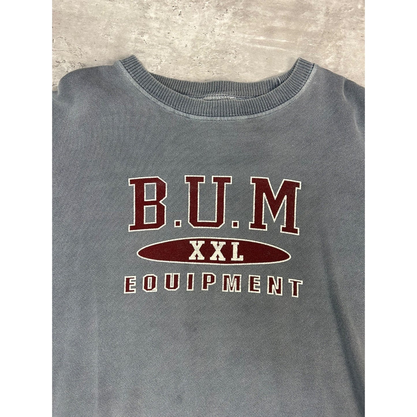 Vintage BUM Equipment Embroidered Spellout Sweatshirt Size Large Gray