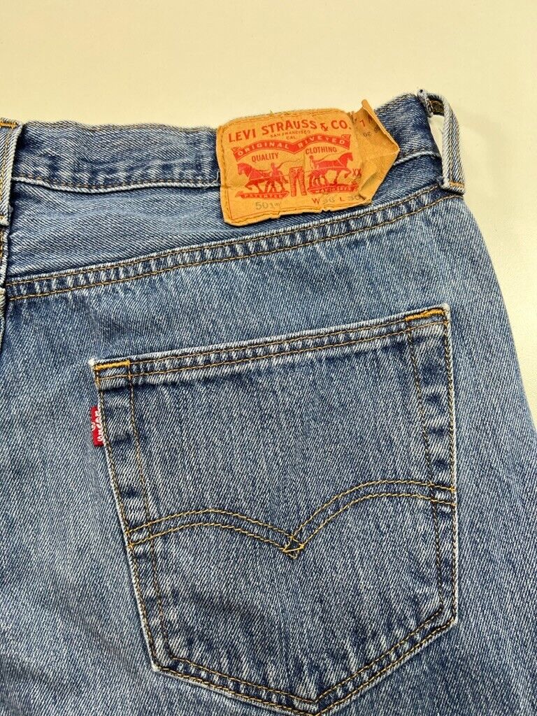 Vintage Levis 501 XX Light Wash Straight Leg Denim Pants Size 36W Blue