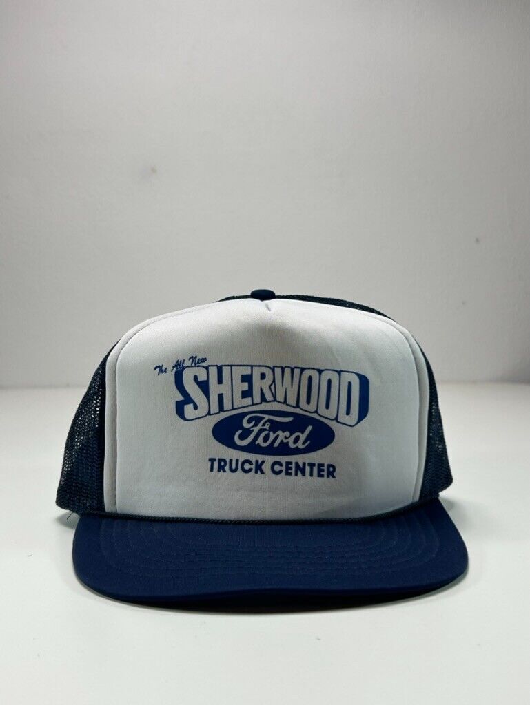 Vintage 80s Sherwood Ford Truck Center Graphic Trucker Snapback Hat OSFA