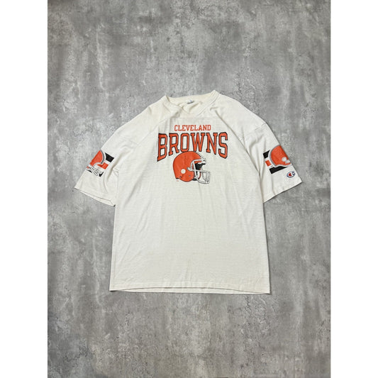 Vintage 80s Cleveland Browns NFL Helmet Graphic Football Jersey Size XL