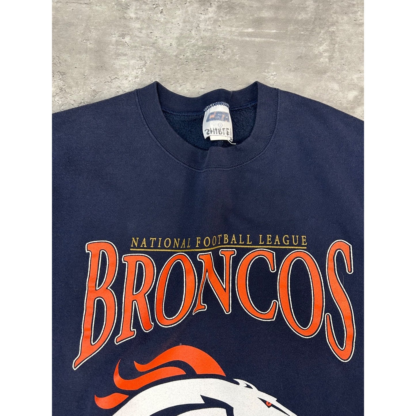 Vintage 90s Denver Broncos NFL Big Graphic Spellout Football Sweatshirt Sz Large