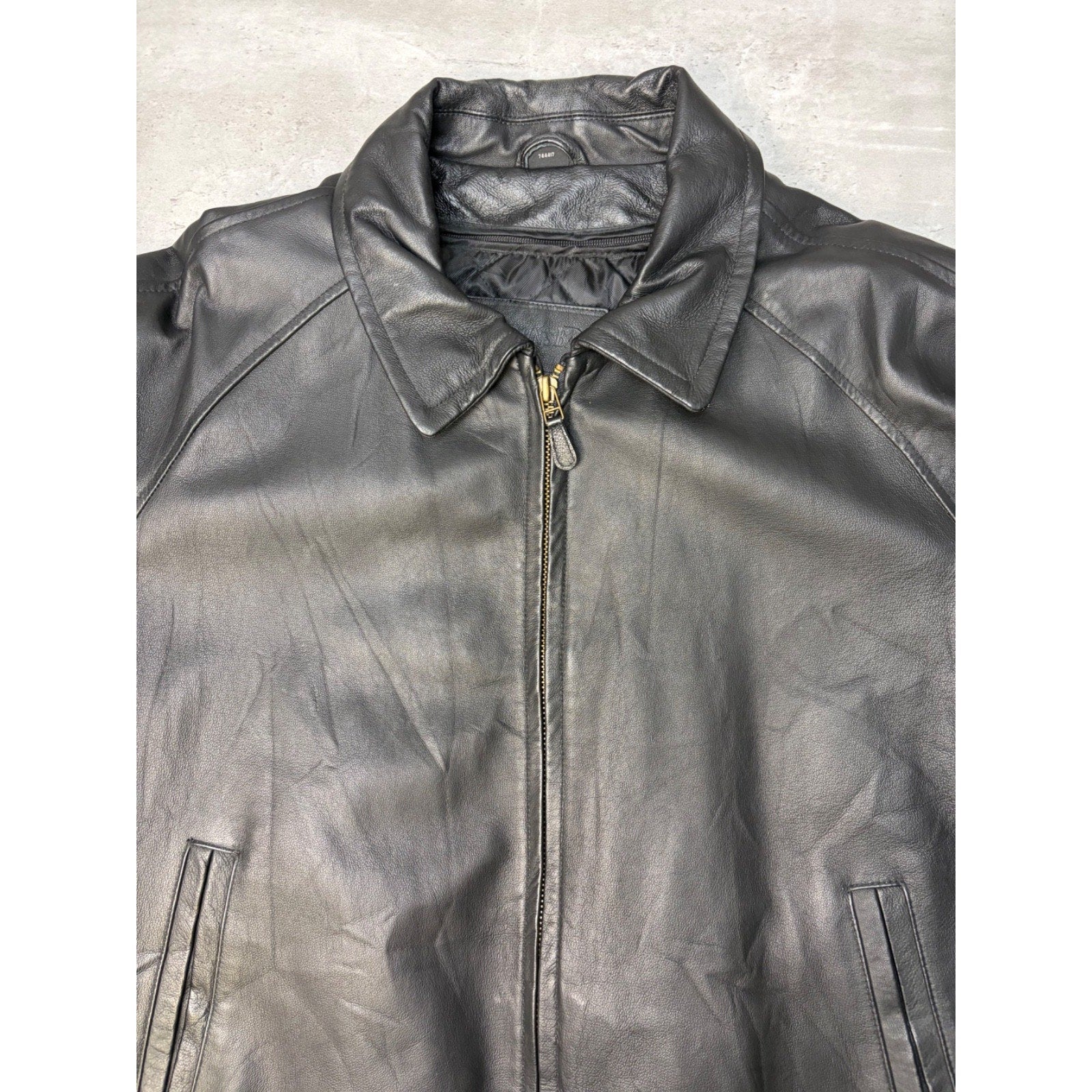 Vintage St. Johns Bay Quilted Lined Full Zip Leather Bomber Jacket Size XL