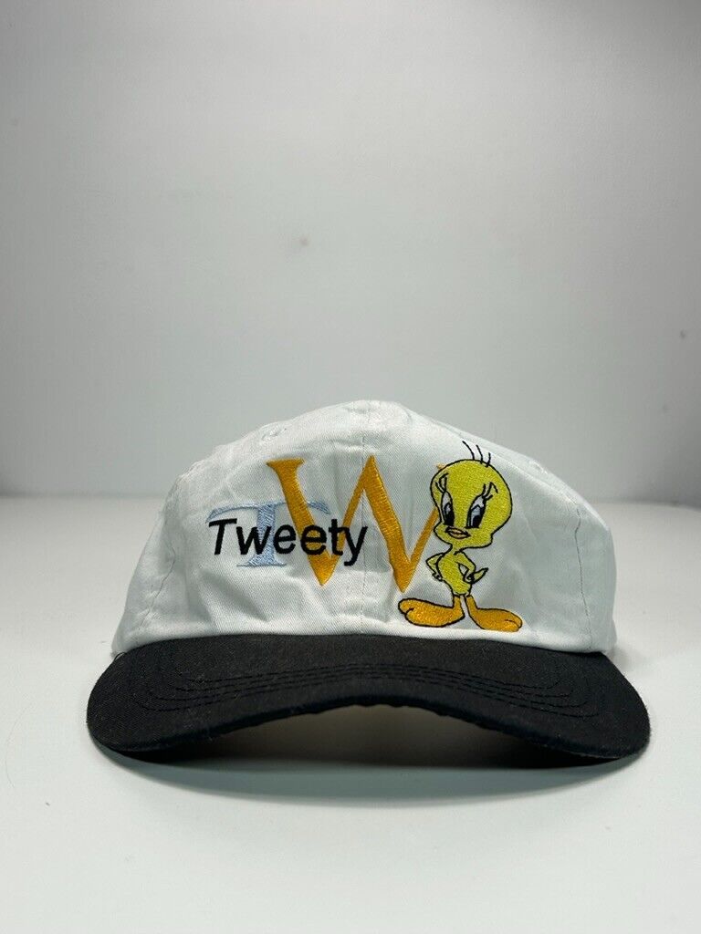 Vintage 1997 Looney Tunes Tweety Embroidered Character Fitted Hat OSFA White