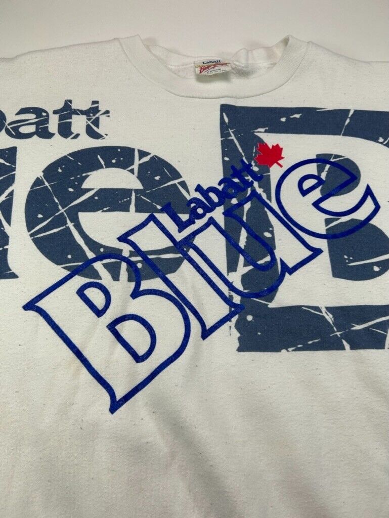 Vintage 1992 Labatt Blue Big Spellout Graphic Sweatshirt Size Large White 90s