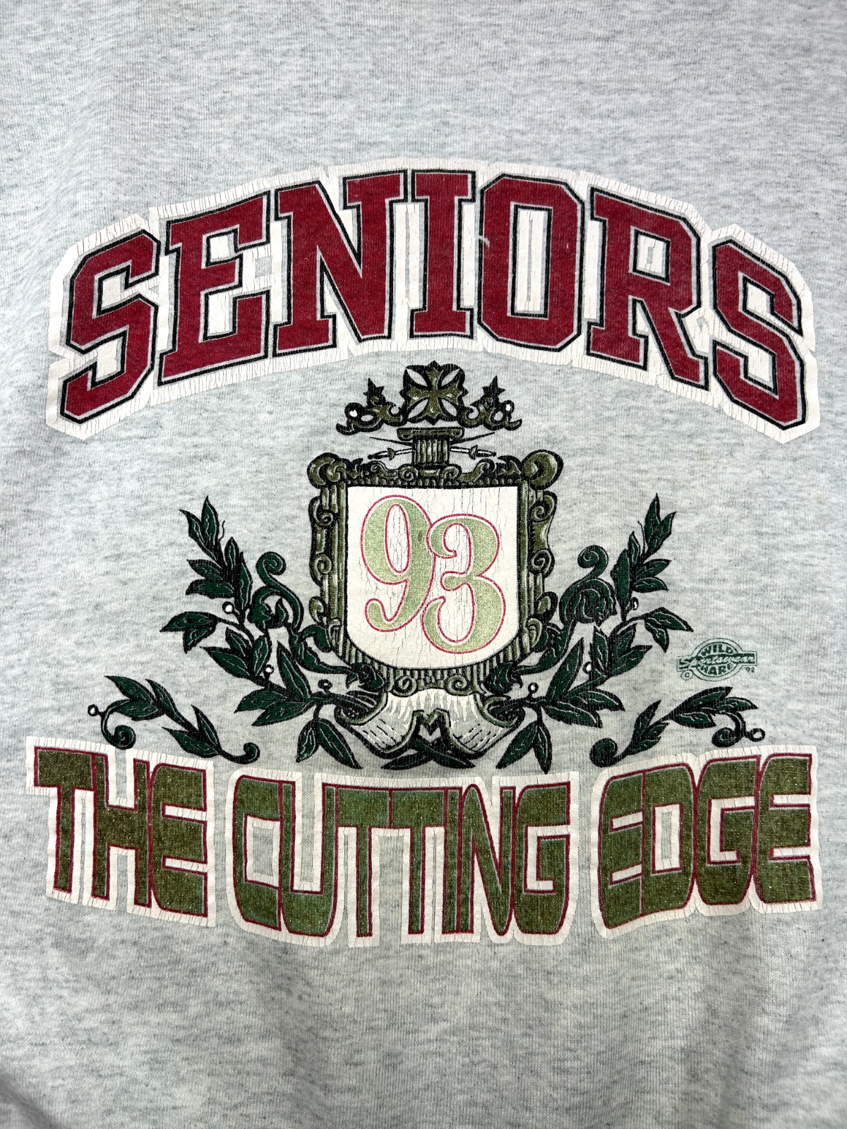 Vintage 1992 Seniors the Cutting Edge Collegiate Crest Style Sweatshirt Size XL