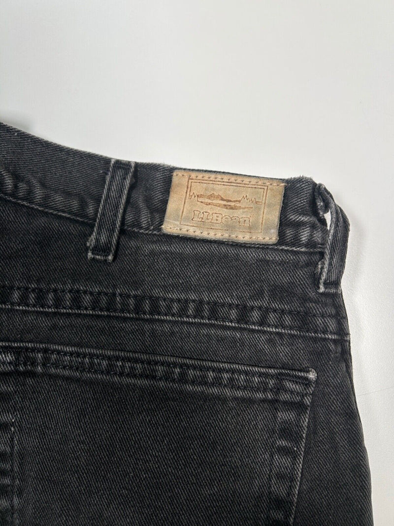 Vintage 90s LL Bean Plaid Lined Black Denim Jeans Pants Size 35W Made USA