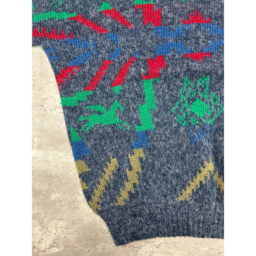 Vintage 80s/90s Abstract Aztec Print Pullover Ribbed Knit Sweater Size XL