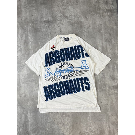 Vintage 90s Toronto Argonauts CFL All Over Print Football T-Shirt Size Large