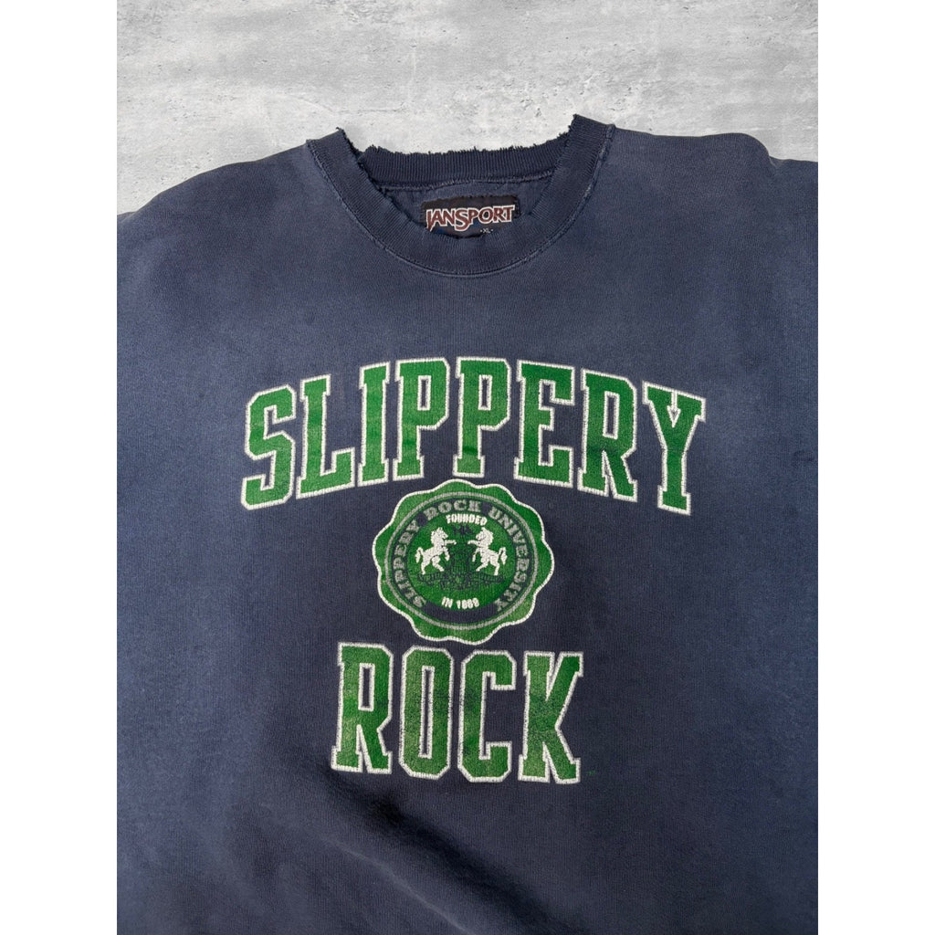 Vintage 90s Slippery Rock NCAA Arc Spellout Crest Graphic Sweatshirt Size XL