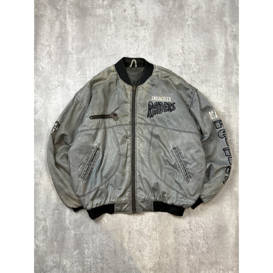 Vintage 90s Los Angeles Raiders NFL Embroidered Spellout Nylon Bomber Jacket 2XL