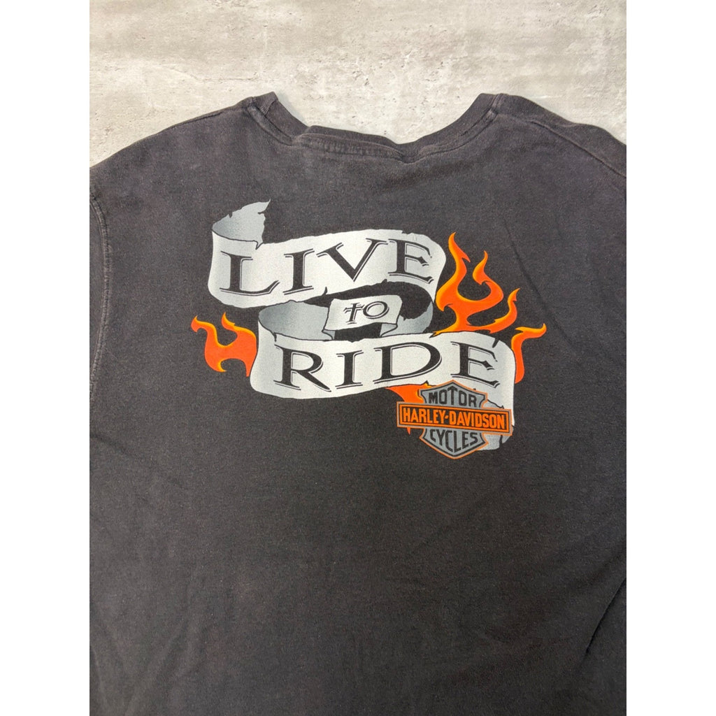 Vintage Harley Davidson Live To Ride Flame Sleeve Graphic T-Shirt Size Large