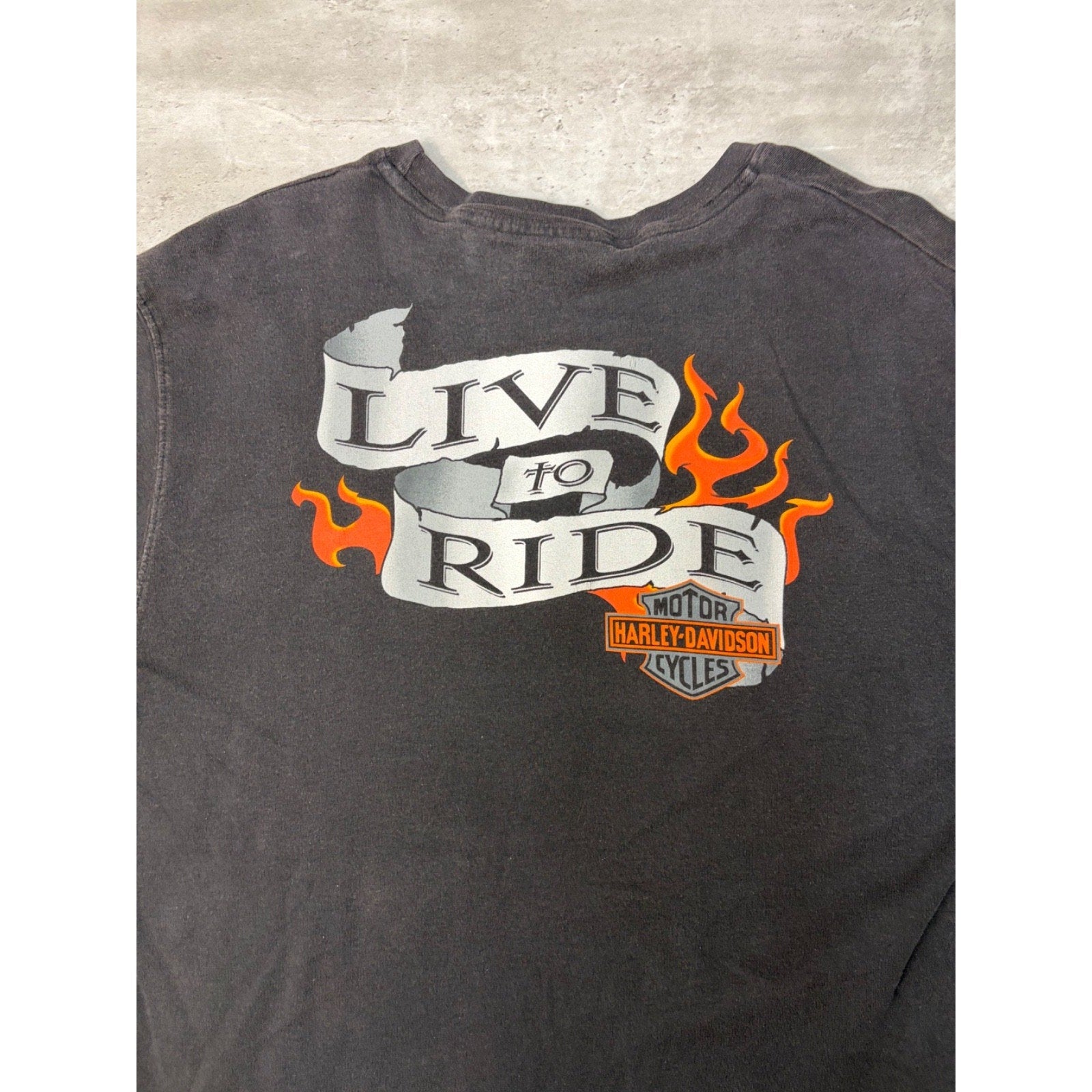 Vintage Harley Davidson Live To Ride Flame Sleeve Graphic T-Shirt Size Large