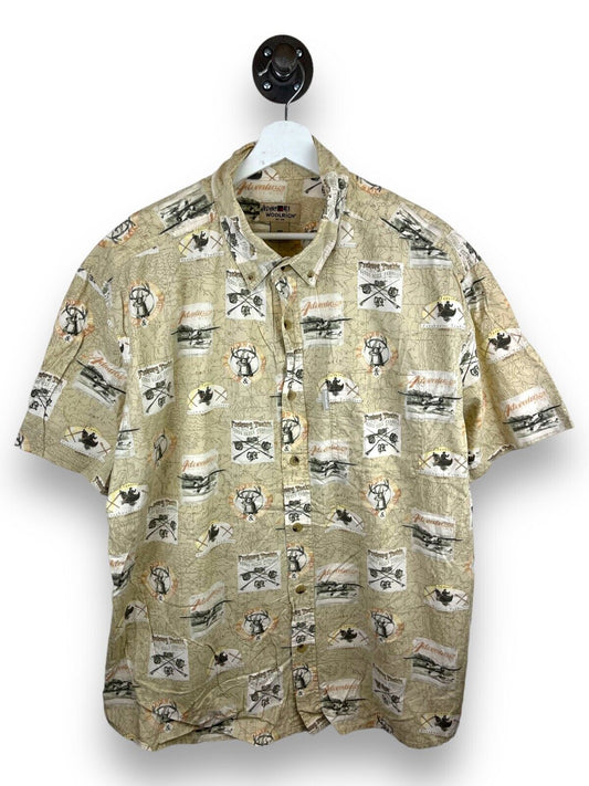 Woolrich Outdoors Adventure All Over Print Short Sleeve Button Up Shirt Size XL