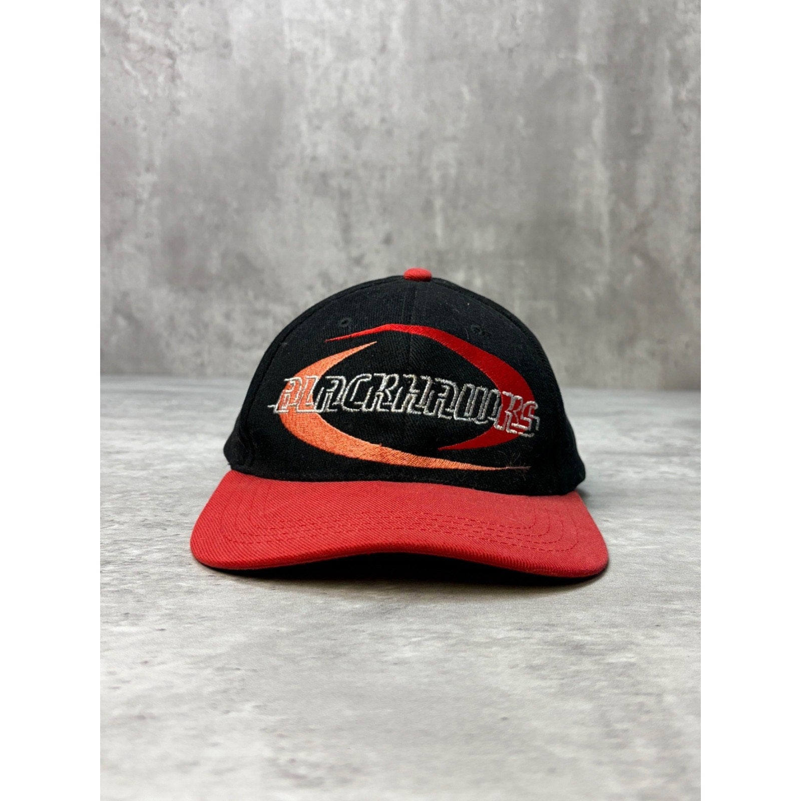 Vintage 90s Chicago Blackhawks NHL Embroidered Spellout Strapback Hat OSFA