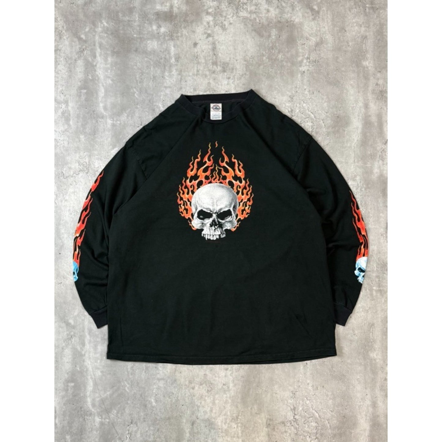 Vintage 2000s Flaming Skull Graphic Long Sleeve T-Shirt Size 2XL Black